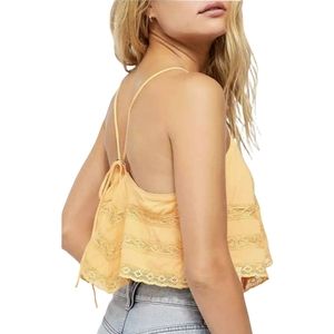 Free People Home Again Orange Cropped Ruffle Lace Camisole Size S